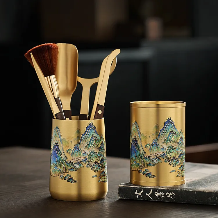 高温烤漆纯黄铜茶道六君子泡茶工具功夫茶具配件6君子茶夹套装