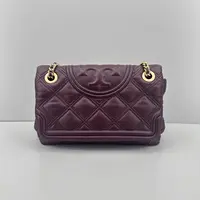 90新 TORY BURCH/汤丽柏琦 fleming酒红链条包26*17*9cmM011707