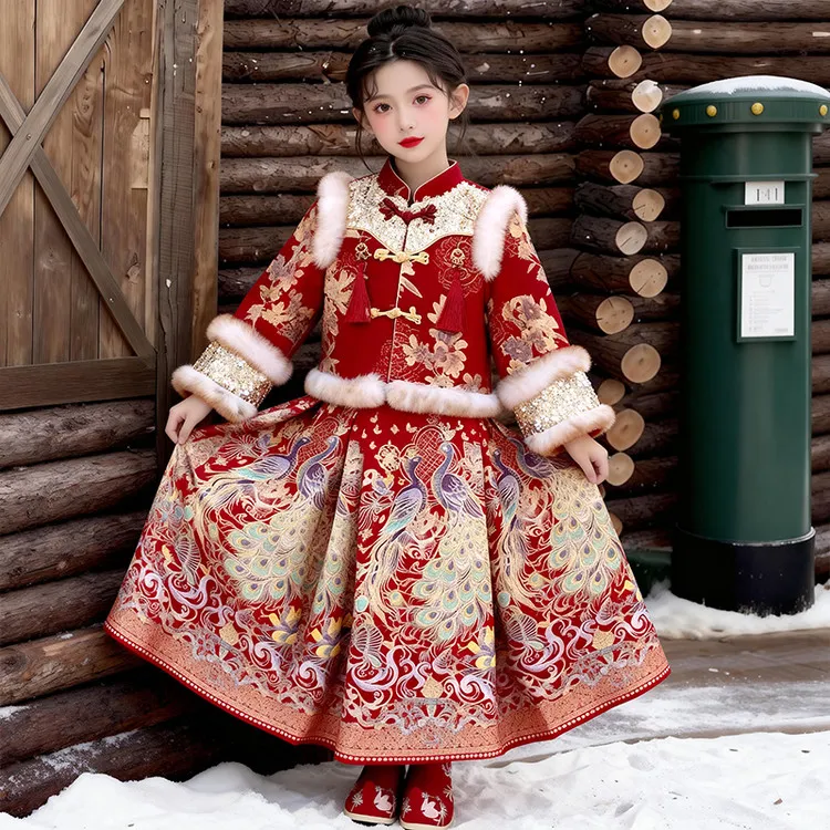 国风童装女孩拜年服儿童明制汉服女童马面裙6-12岁潮款高级感套装