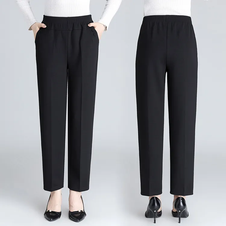 中老年女士休闲裤春秋新款妈妈装高腰直筒裤中老年人奶奶装松紧腰