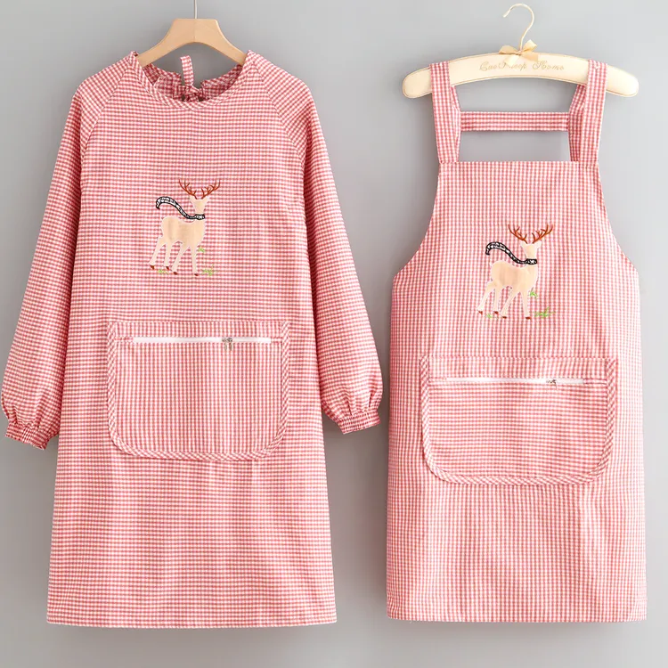 新款棉布长袖罩衣厨房做饭家用防护围裙餐饮上班专用工作服女防污