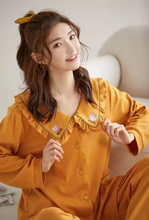娃娃领春夏长袖甜美翻领家居服套装透气睡衣薄款女春秋家居服
