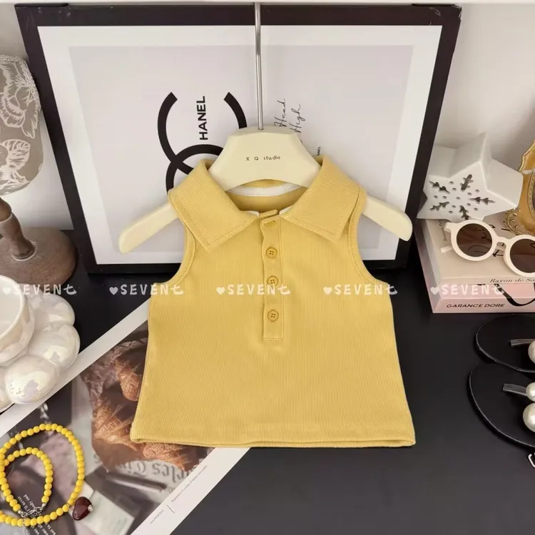 韩版女宝宝2025夏季新款洋气纯色背心碎花轻薄花苞短裤两件套潮款