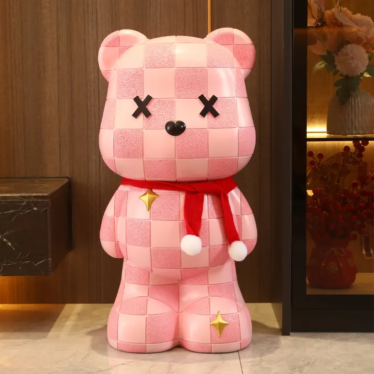 新款网红格子熊暴力熊可存可取存钱罐客厅玄关落地摆件创意装饰品