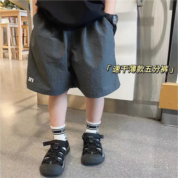 运动速干五分裤男童帅气外穿字母刺绣夏季薄款中大童韩版沙滩短裤