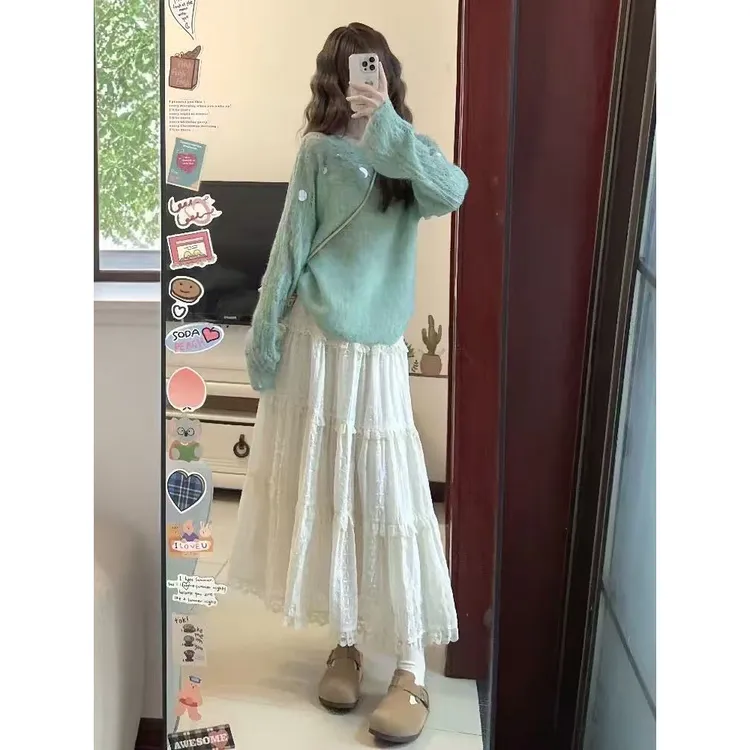 搭配一整套法式气质套装女高级感韩系穿搭长袖针织衫半身裙两件套