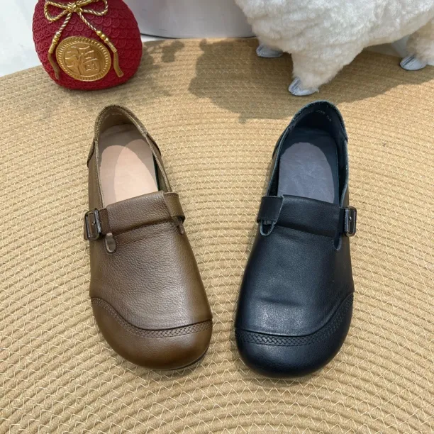 13635风全牛皮真皮妈妈女士鞋软皮软面牛筋底防滑单鞋乐福鞋