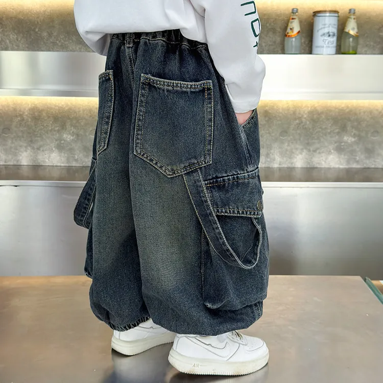 男童牛仔裤春秋2025新款韩版儿童立体工装裤春季男孩宝宝秋装长裤