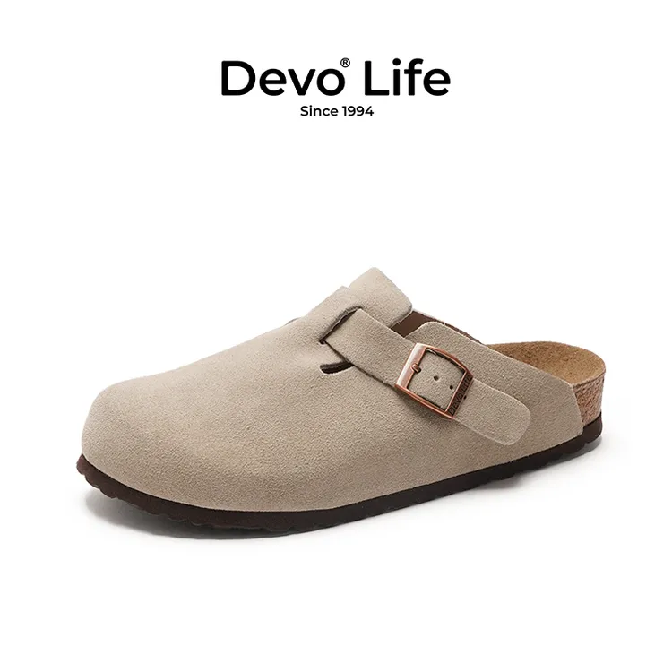 【窦窦戈专属】Devo/的沃勃肯鞋女款软木拖鞋包头半包反绒绒面百搭时尚女鞋3624