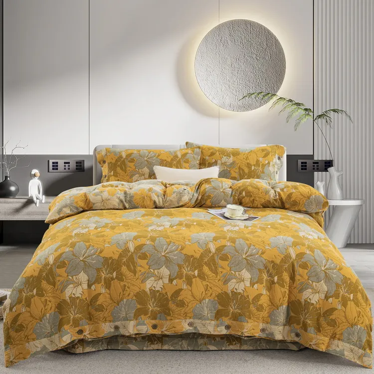 【百年好合】A类级四季床单色织提花双层纱棉纱四件套亲肤