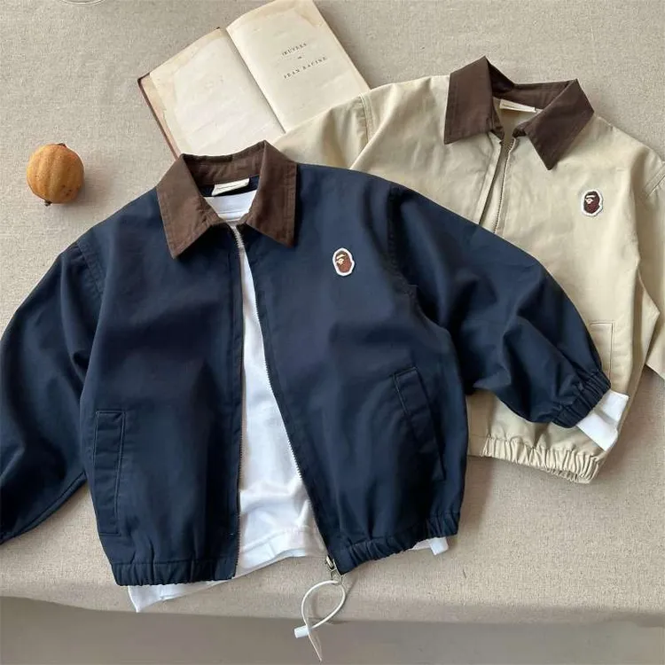 【现货】儿童外套2025春款男童撞色翻领夹克宝宝潮牌风衣女童春秋衫