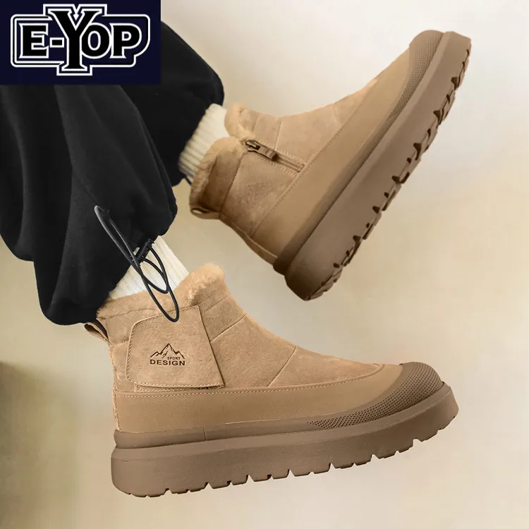 男士加绒雪地靴2025冬季小众爆款侧拉链保暖加绒加厚棉鞋高帮工装