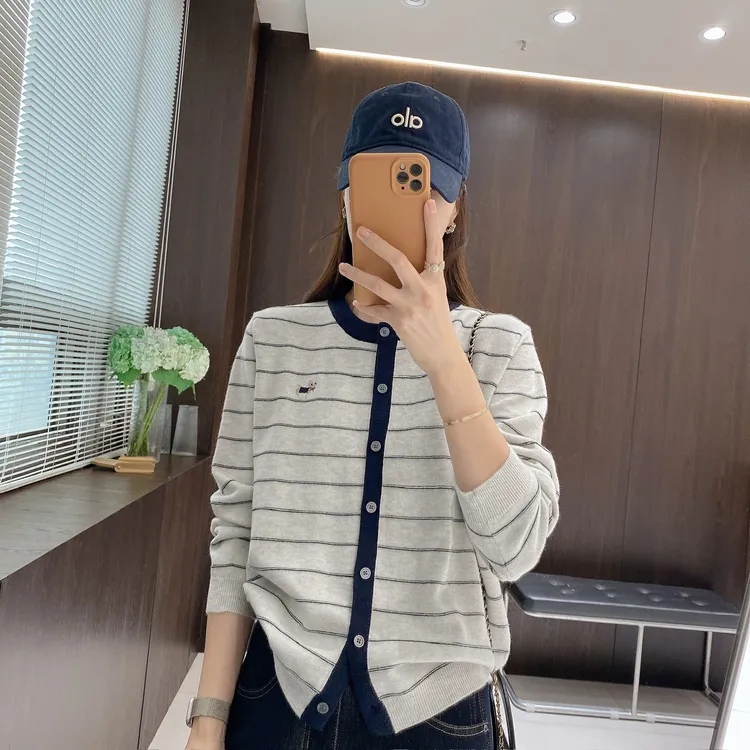 IMFLY金小金自制女装 针织衫DYW9930秋季慵懒风减龄条纹针织开衫