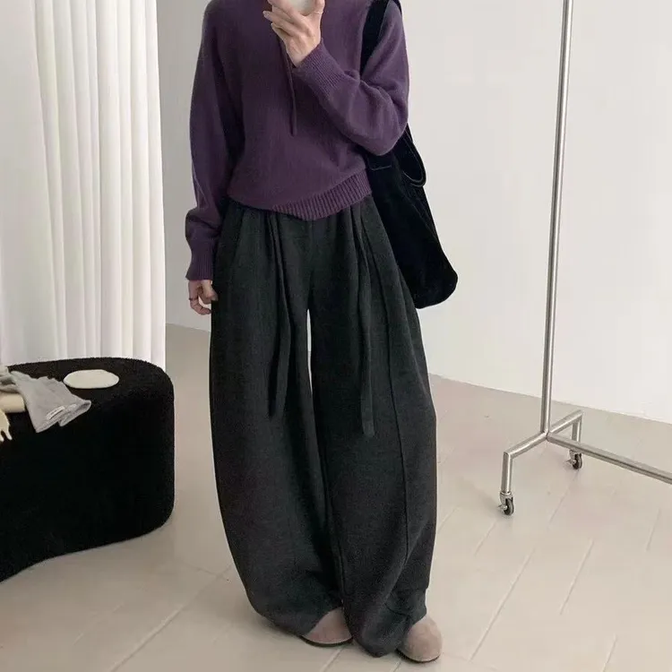 冬季加绒加厚巨百搭韩系氛围感弯刀气球休闲裤卫裤显瘦遮肉超推荐