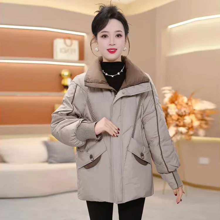 翻领纯色气质保暖时尚加厚羽绒服新款宽松2025年冬季【SJYH3756】