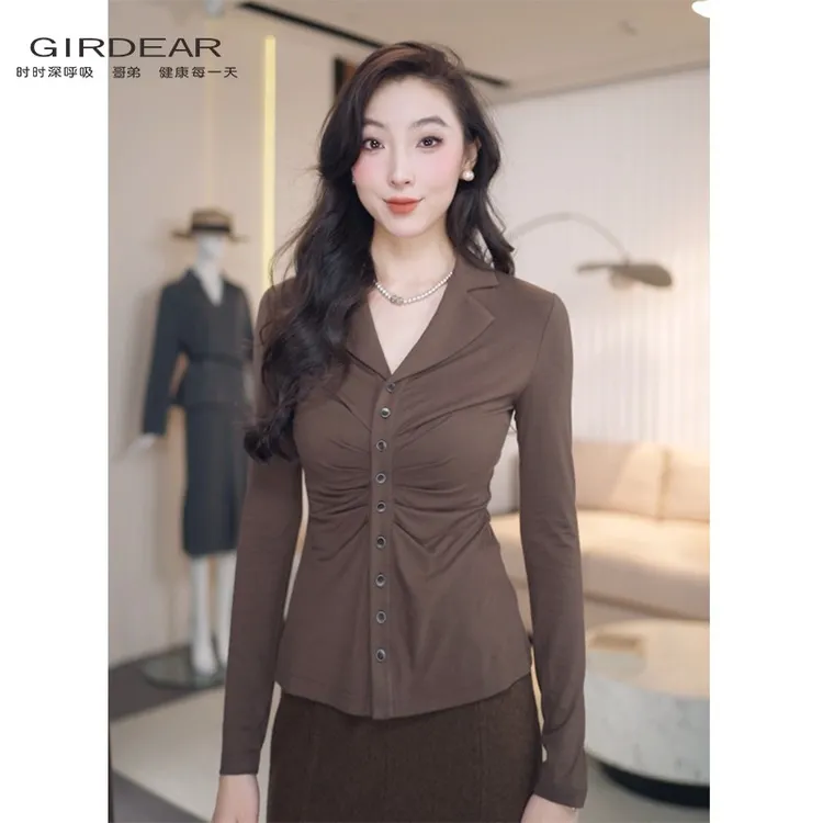 GIRDEAR/哥弟夏季薄款时尚休闲气质女士长袖显瘦T恤上衣130097