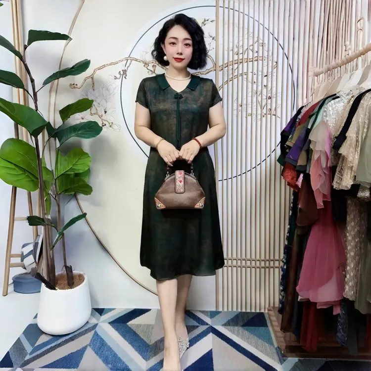 夏季高级气质中老年妈妈装流苏连衣裙夏季短袖宽松大码旗袍长裙