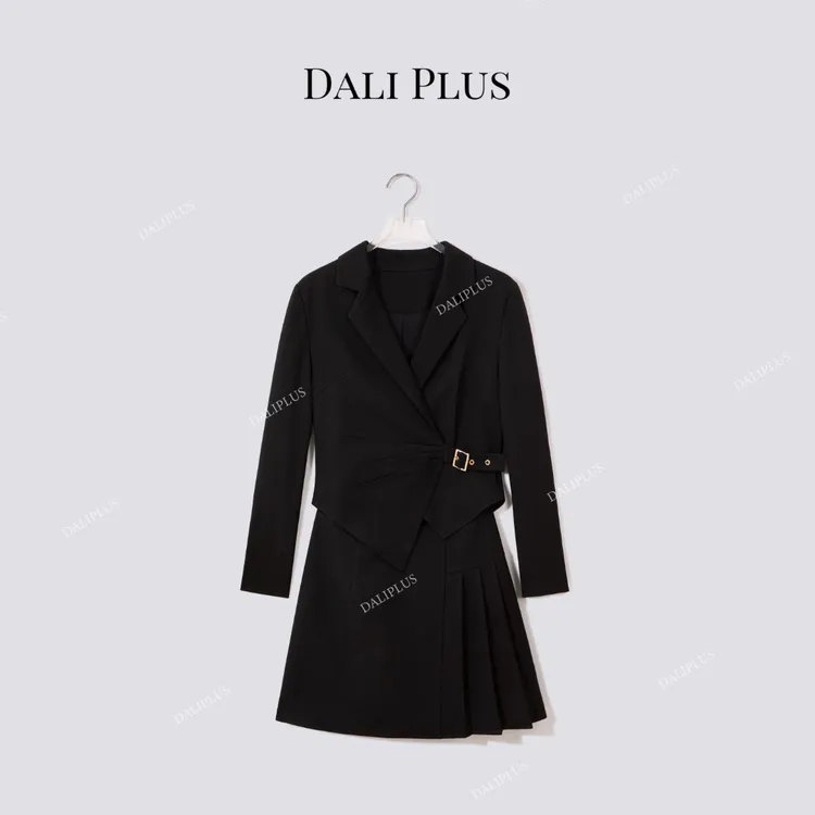 DALI PLUS“假两件不规则西装裙” 羊毛天丝醋酸连衣裙-D5SS7282