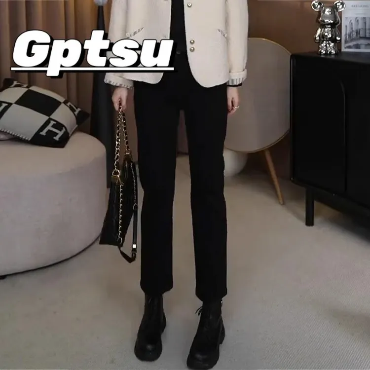 GPTSu黑色直筒九分牛仔裤女2025年新款小个子薄款高腰春秋烟管裤