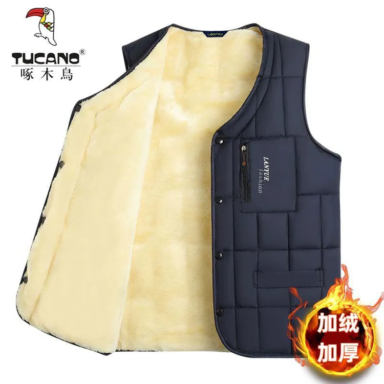 啄木鸟老人男士马甲冬季加绒加厚中老年扔保暖背心爸爸冬装棉马夹