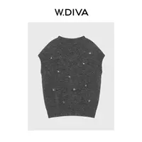 W.Diva【钉花马甲】秋季绵羊毛钉珠马甲慵懒风高级感毛衣53C182444