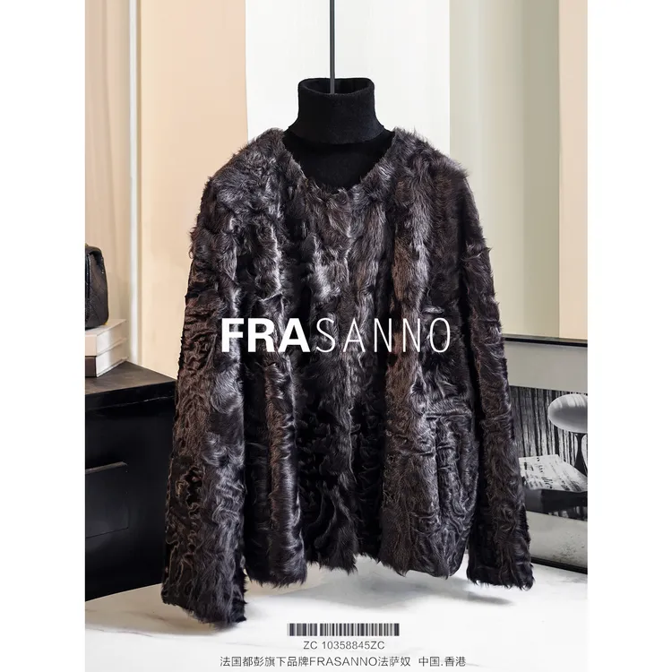 FRASANNO【巴黎夜色】小湖羊皮草女外套两面穿显瘦时尚圆领皮毛一体