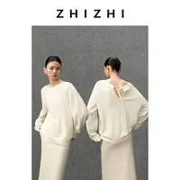 致知 丹凤吟 90/10羊绒后背系带大圆领毛衣25年冬新款ZZ2EWKZN003