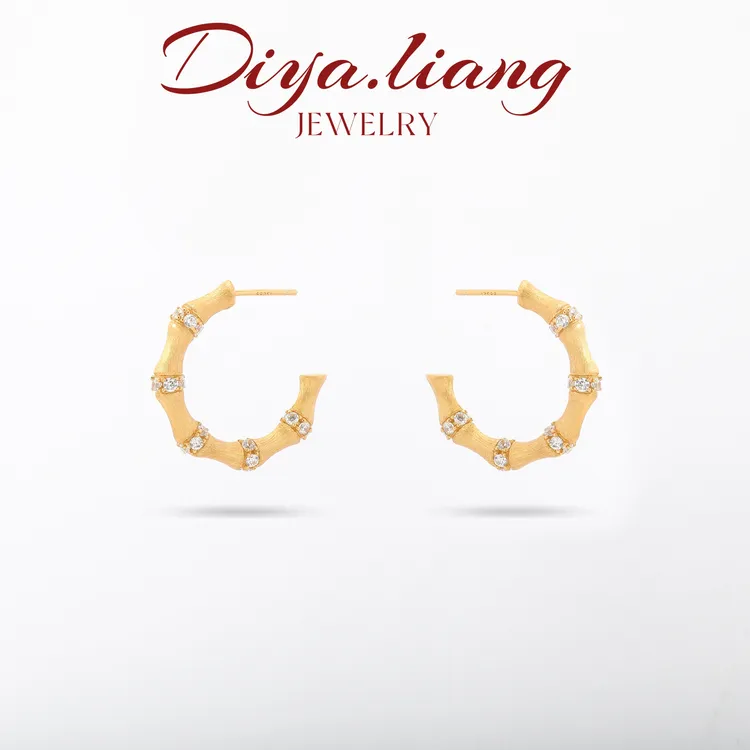 925银耳饰 梁雅帝新品【丝绒金竹竹高步步升】设计款气质纯银耳饰