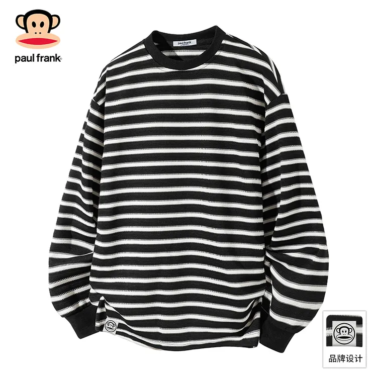 PaulFrank/大嘴猴美式条纹长袖T恤男秋季新款宽松休闲打底衫上衣