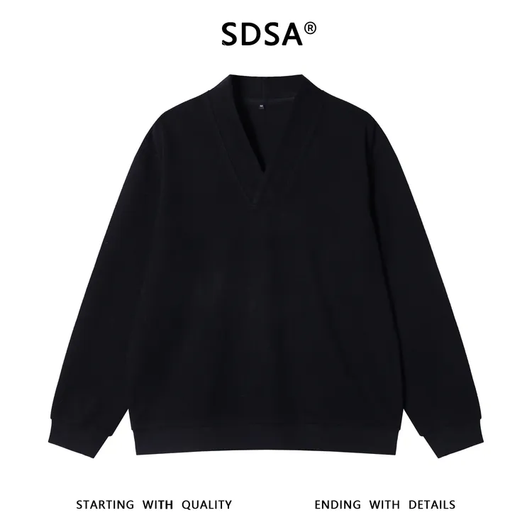 SDSA男士秋冬新款痞帅男装韩版纯色V领卫衣宽松简约百搭套头上衣