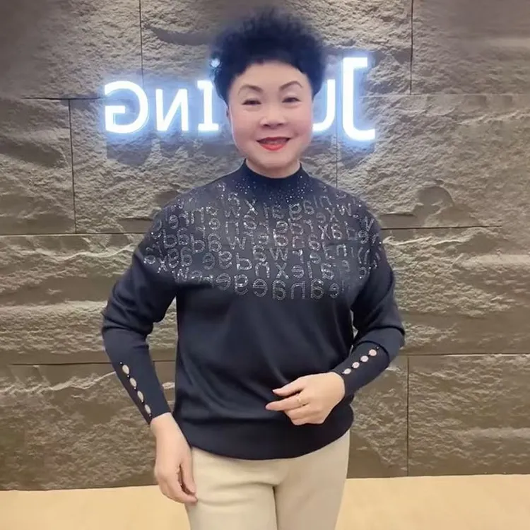 H春季新款百搭气质宽松毛衣女秋冬新款洋气显瘦半高领针织衫上衣