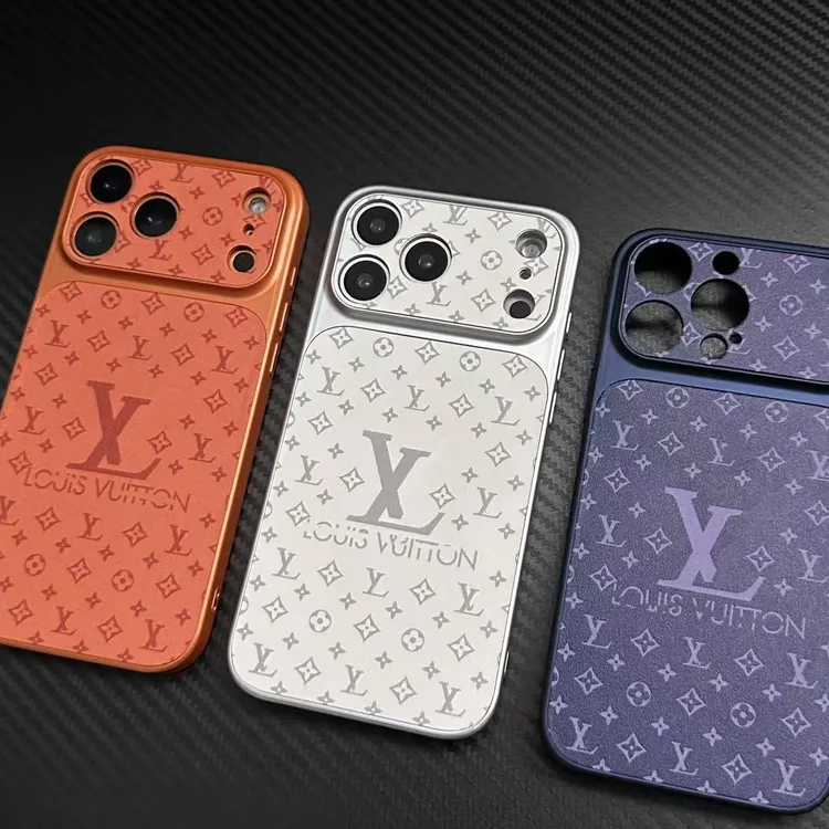 轻奢简约皮质压花L适用苹果17promax手机壳iPhone16/15/14情侣13