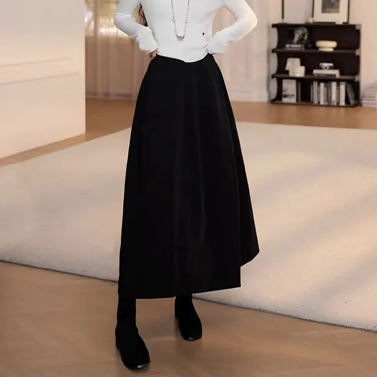 早秋显瘦气质休闲拉链腰赫本半身裙女2025新款中长裙子