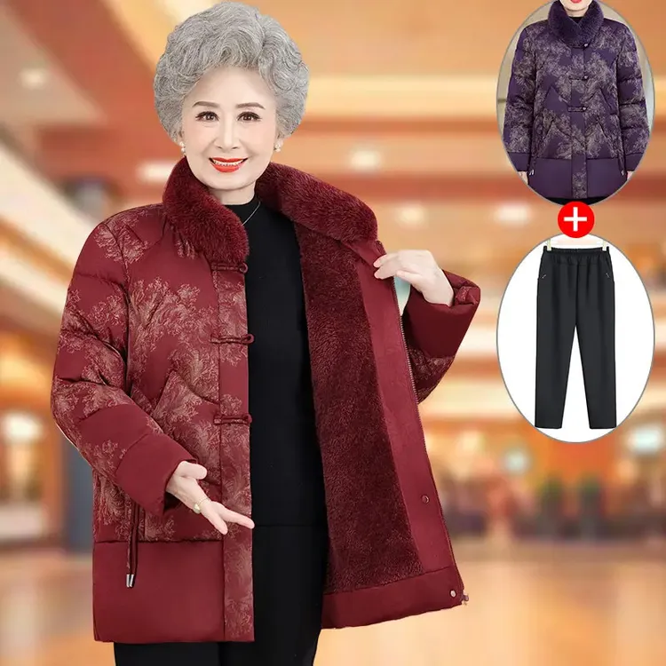 中老年人棉衣女奶奶装冬装棉袄60岁70妈妈毛领棉服老太太加绒加厚