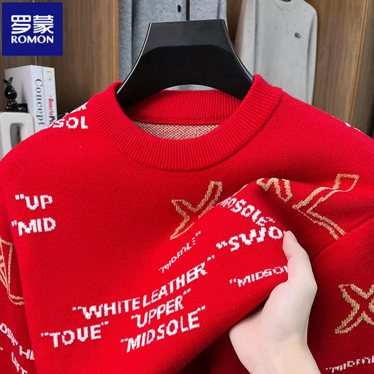 罗蒙喜贺新春情侣款加厚针织毛衣时尚舒适百搭打底衫蓄热防寒内搭