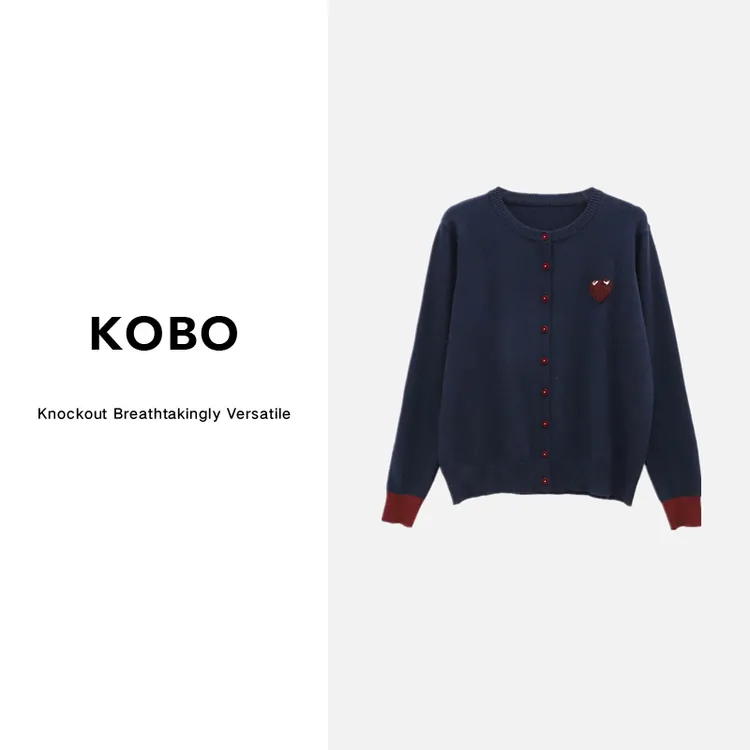 【KOBO】G8213爱心小眼睛春秋季新款针织开衫长袖百搭羊毛衫
