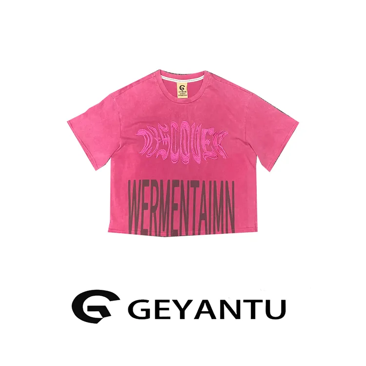 【GEYANTU】681美式复古宽松水洗做旧短袖t恤女潮牌重磅纯棉上衣