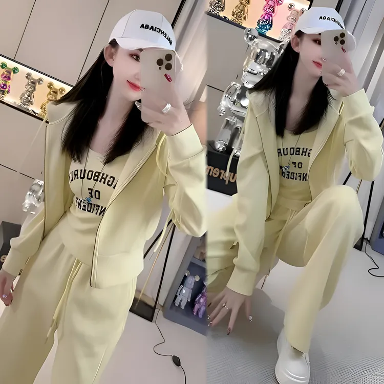 网红爆款早春新款时尚百搭气质修身显瘦减龄休闲三件套装女百搭款