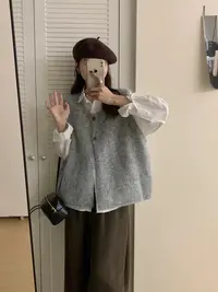 韩系简约百搭软糯慵懒风毛衣马甲女2025秋冬新款宽松叠穿针织背心