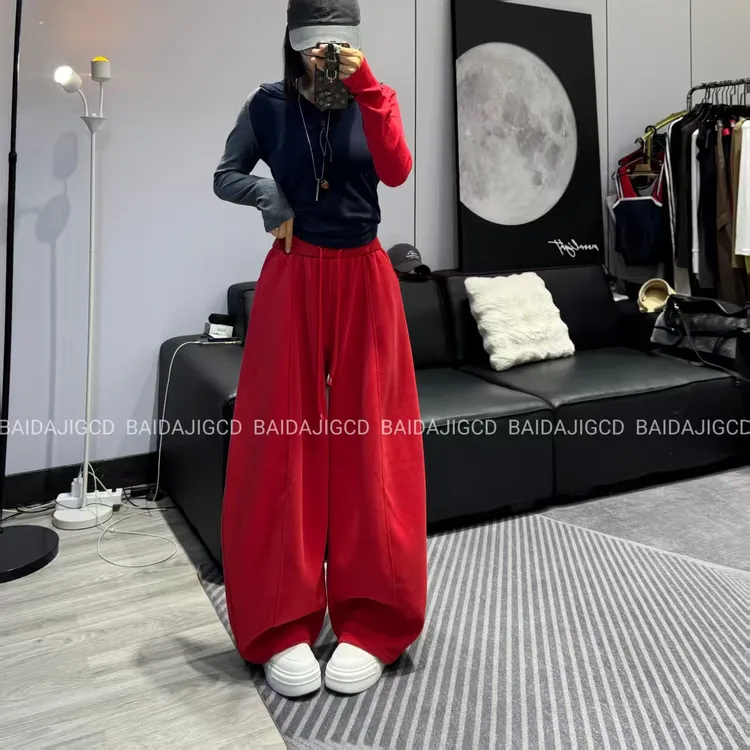 工厂店-(靓丽夺目)秋冬网红款纯色高腰显瘦时尚加绒阔腿裤(66356)
