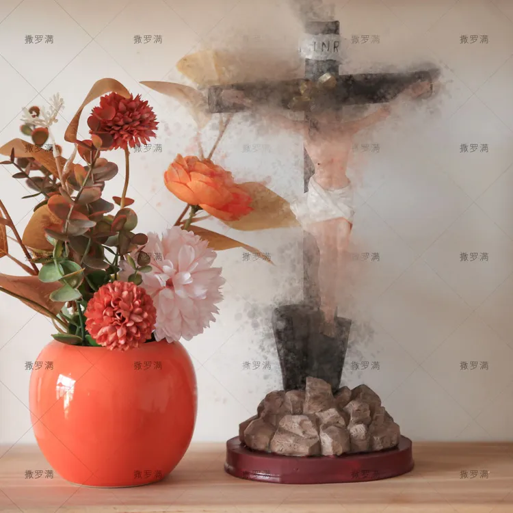 29cm圆木十字树脂摆件