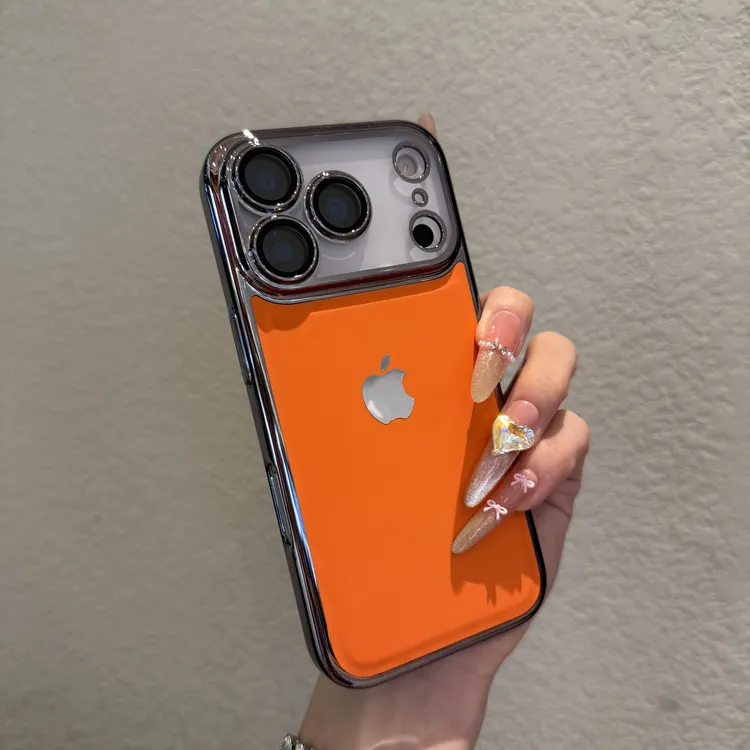星宇橙电镀皮纹适用苹果17promax手机壳iPhone16新款15时尚14/13