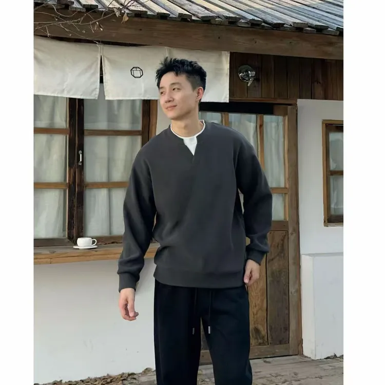 25ss冬季加绒假两件V领云朵绒肤感时尚休闲情侣卫衣X66918