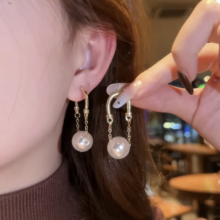 铜合金耳饰 珍珠前后戴吊坠耳环女轻奢高级感设计耳钉显气质耳饰