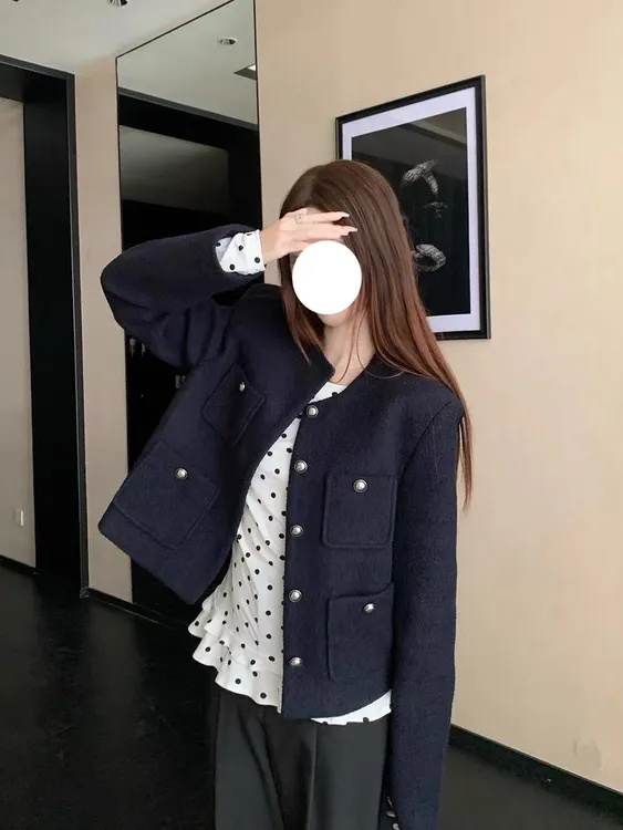 【佳佳定制】韩系小香风短款温柔圆领外套夹克女秋季冬季新款显瘦百搭AM25610