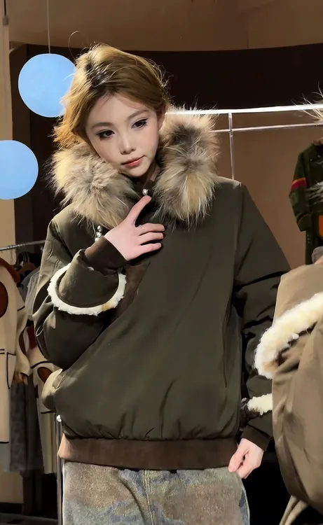 【卓日雅】5526新款民族风情侣款马蹄袖连帽长款冬季棉服外套