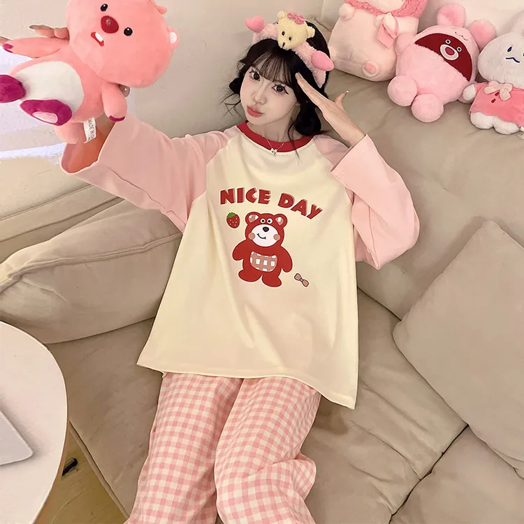 睡衣女款爆款2025新款春秋长袖学生卡通可爱家居服大码套装可外穿