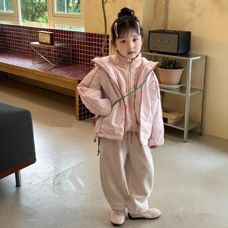 女童冬季三防冲锋衣外套秋冬韩版儿童拼接加厚保暖户外防水外套潮