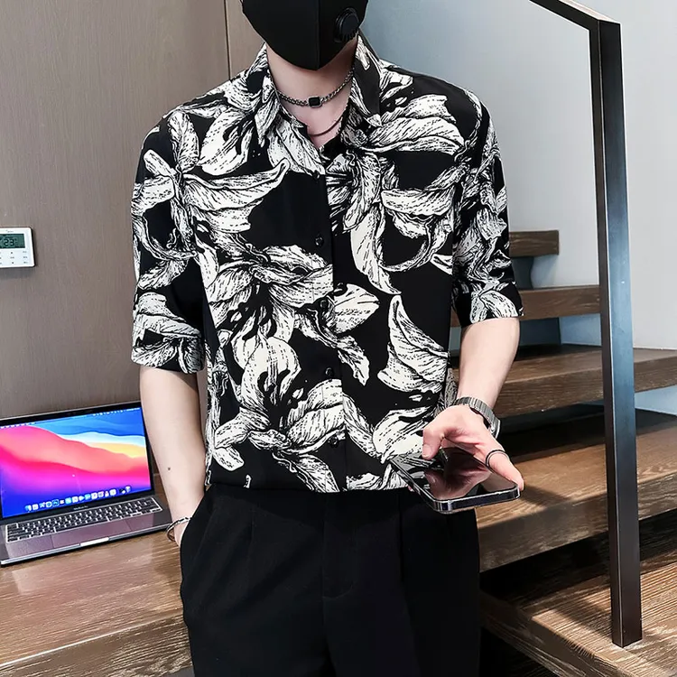 花衬衫男士短袖夏季2025新款高级感痞帅男装寸衫薄款休闲中袖衬衣