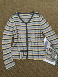 深圳南油白桃美美 春秋彩色条纹长袖百搭新款休闲针织衫A2464